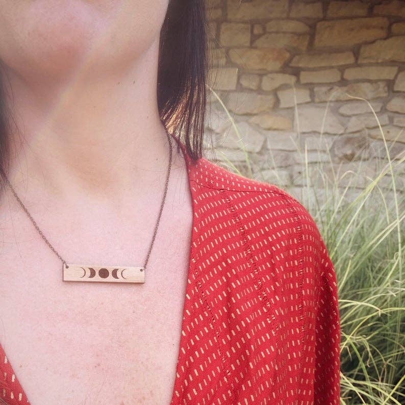 Moon Phases Wood Bar Necklace – Indiana Gifts