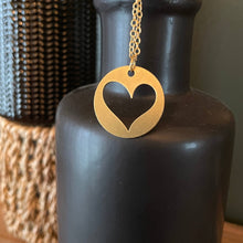  Cut-out Heart Brass Disc Necklace