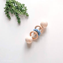  Wood and Silicone Rattle - Powder Blue