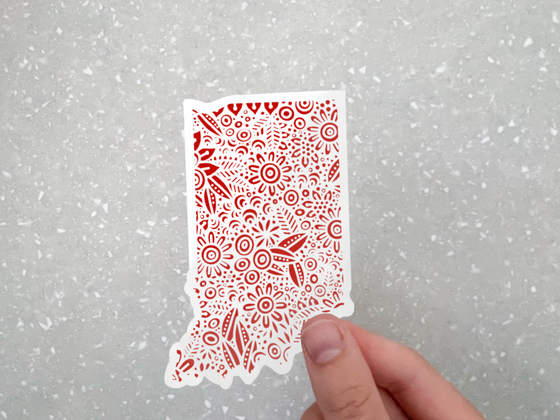 Indiana State Doodle Pattern Design | Vinyl Waterproof Decal: Red