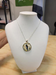  Black, White, and Gold Round Pendant Swirl Art Necklace