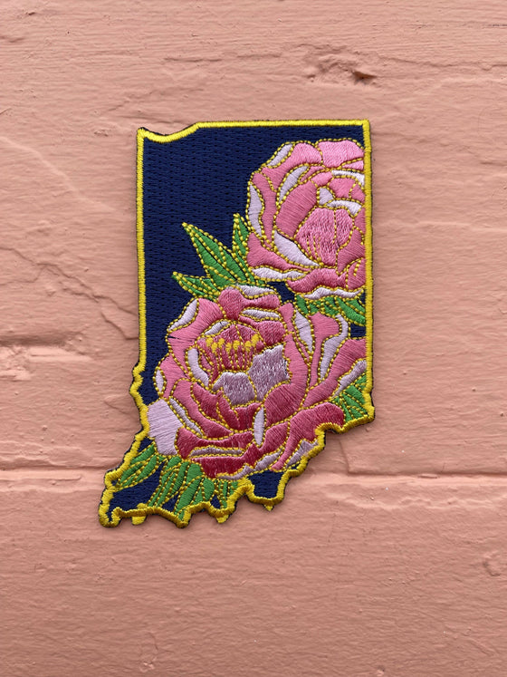 Indiana Peony State Flower Embroidered Patch