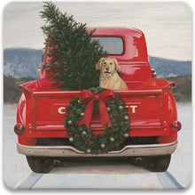  Red Truck with Dog at Christmas Coaster Set