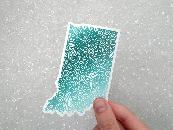 Indiana State Doodle Pattern Design | Vinyl Waterproof Decal: Blue
