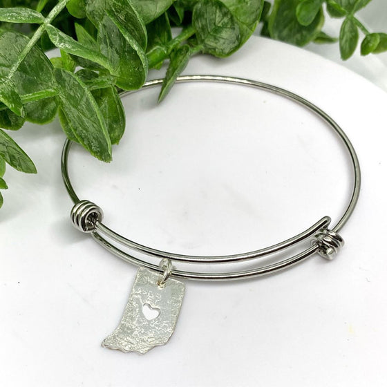 Indiana Love Sterling Silver Charm on Stacking Bangle Bracelet