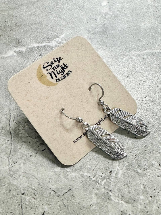 Silver Feather Dangle Earrings