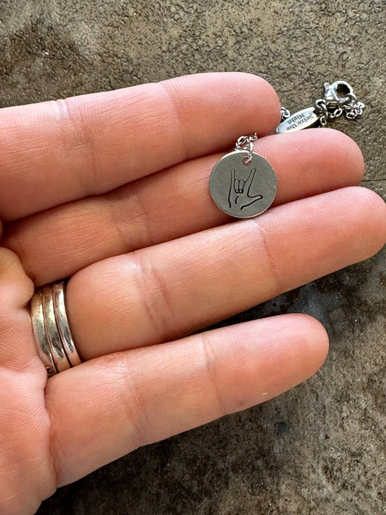 ASL I Love You Tiny Disc Hand Stamped Necklace