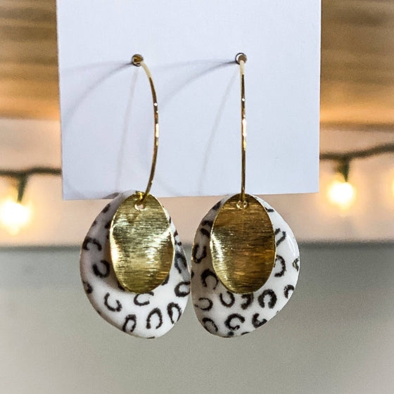 Oblong Leopard Earring with Gold Charm