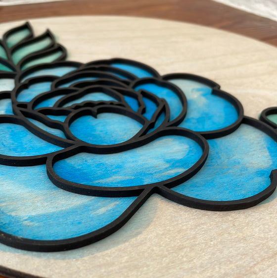 Watercolor Rose Wooden Sign