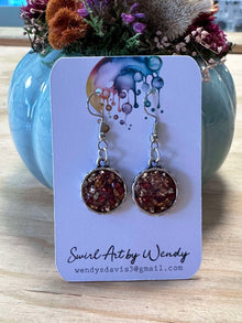  Swirl Art Durzi Stone Dangle Earrings - Red and Gold, Round