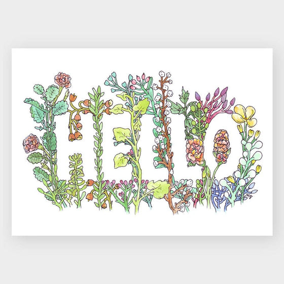 Hello in Flowers Greeting Card | Floral Friendship Notecard