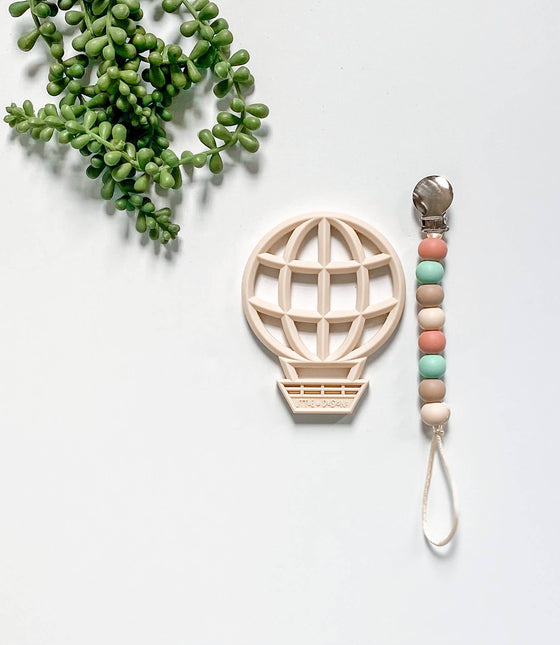Beige Hot Air Balloon Teether with a Clip