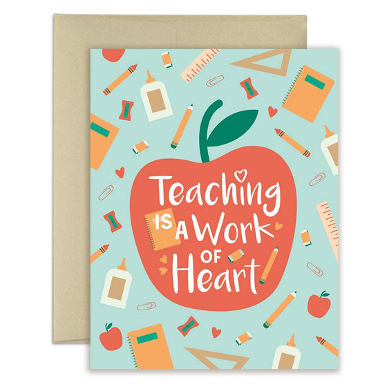 Teacher Card - Teaching is a work of heart - Thank You Card