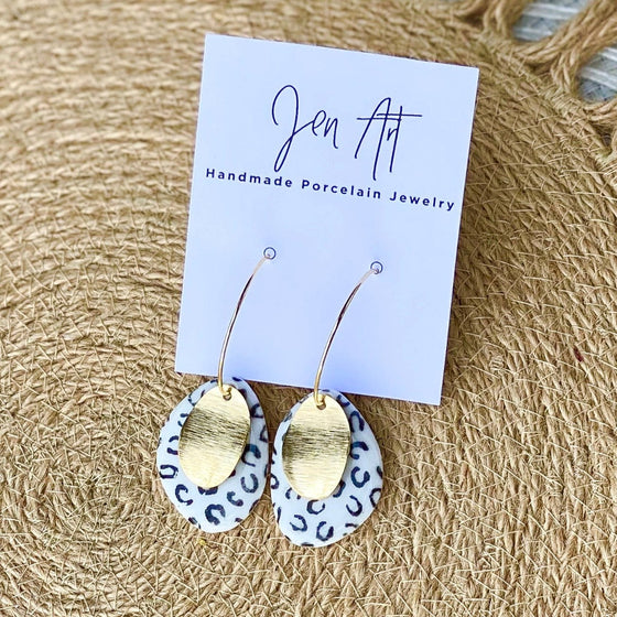 Oblong Leopard Earring with Gold Charm