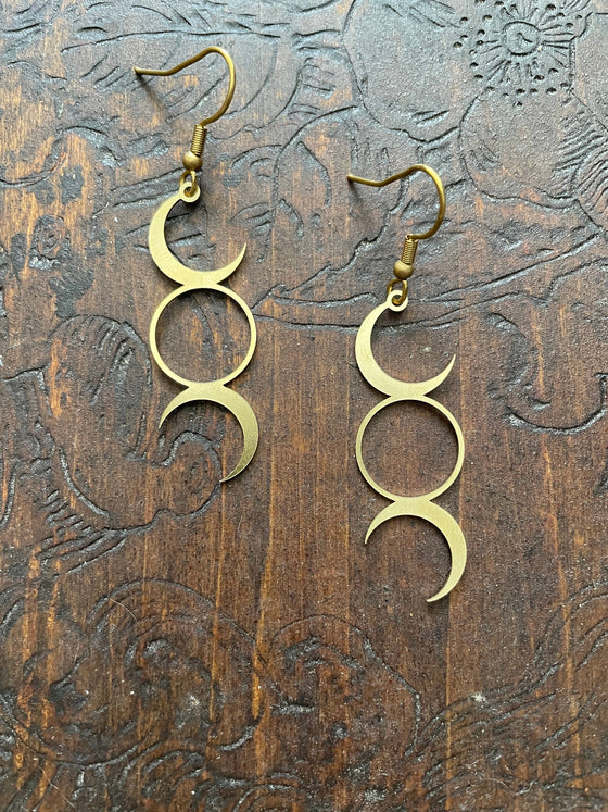 Moon Phase Brass Boho Earrings, Minimalist - Metal