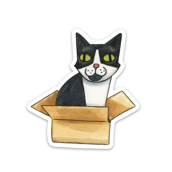 Tuxedo Cat in a Box Sticker