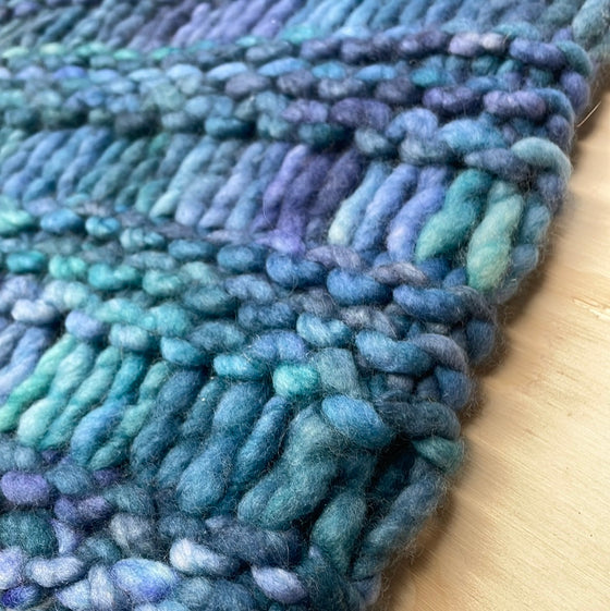 Watercolor Blues Hand Knit Cowl Scarf