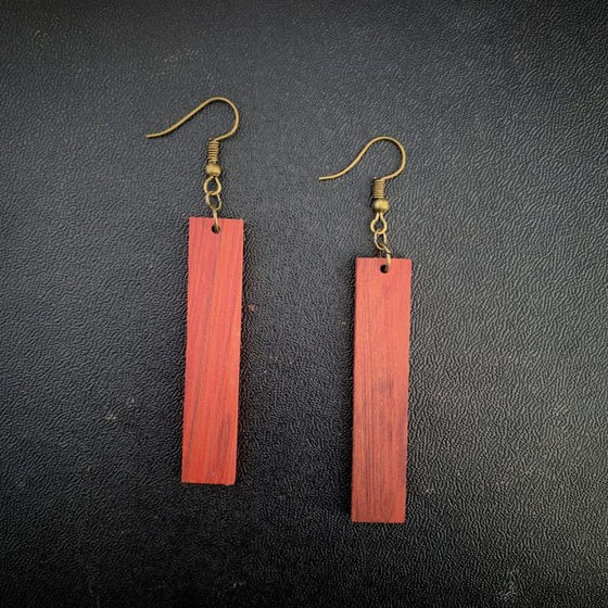 Boho Redheart Wood Straight Bar Earrings - Everyday Lightweight Earrings - One-of-a-Kind Collection